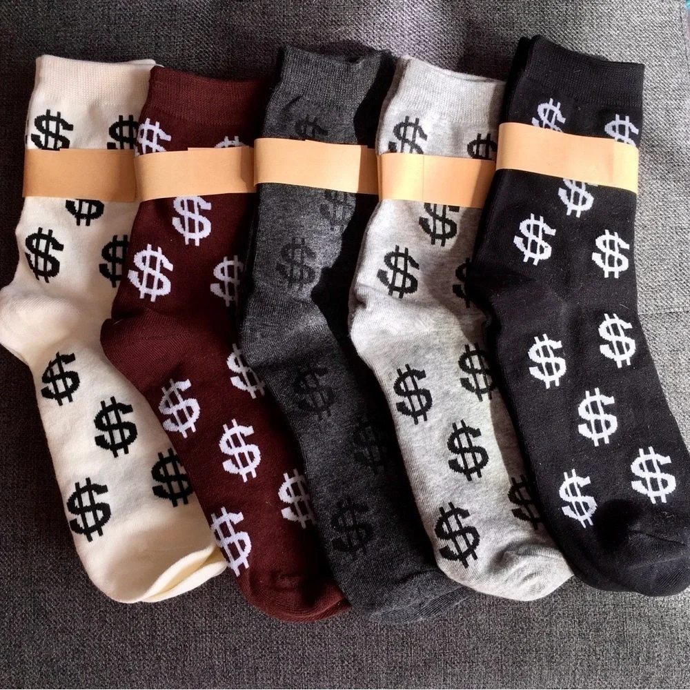 Novelty Dollar Sign Socks, Neutral Colors (1 Pair), Adult Size
